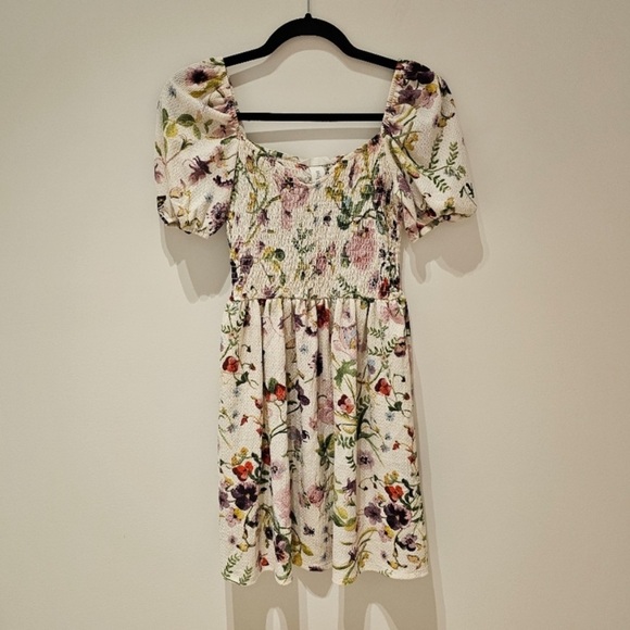 H&M Smocked Bust Watercolour Floral Dress S - Picture 2 of 6